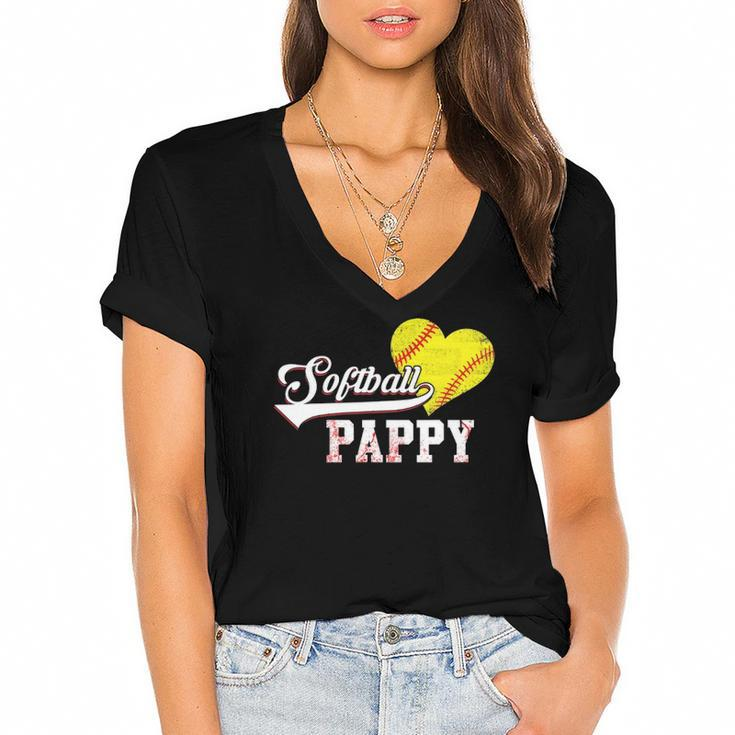 Family Softball Player Gifts Softball Pappy Women's Jersey Short Sleeve Deep V-Neck Tshirt