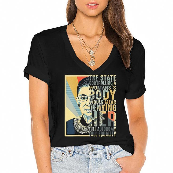 Feminist Ruth Bader Ginsburg Pro Choice My Body My Choice Women's Jersey Short Sleeve Deep V-Neck Tshirt