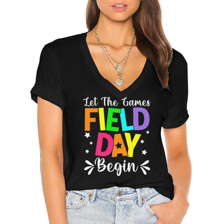 Field Day Let The Games Begin Kids Boys Girls Teacher Women's Jersey Short Sleeve Deep V-Neck Tshirt