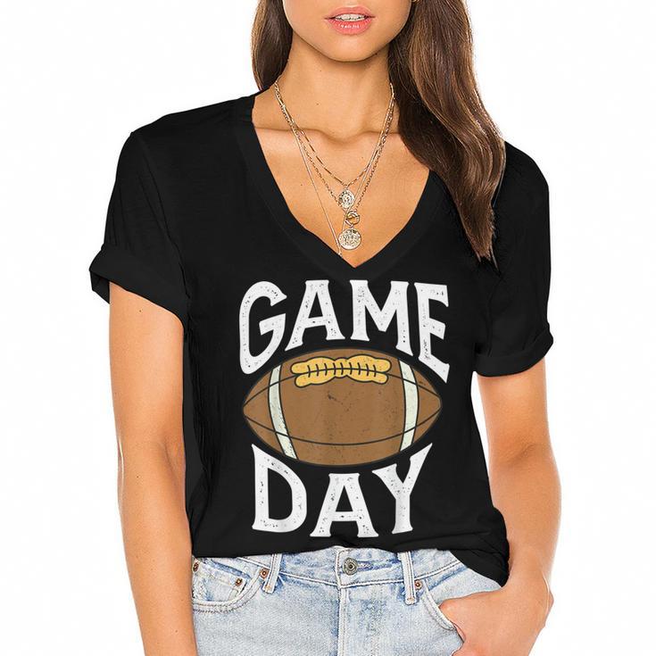 Football Player Vintage Game Day Women's Jersey Short Sleeve Deep V-Neck Tshirt