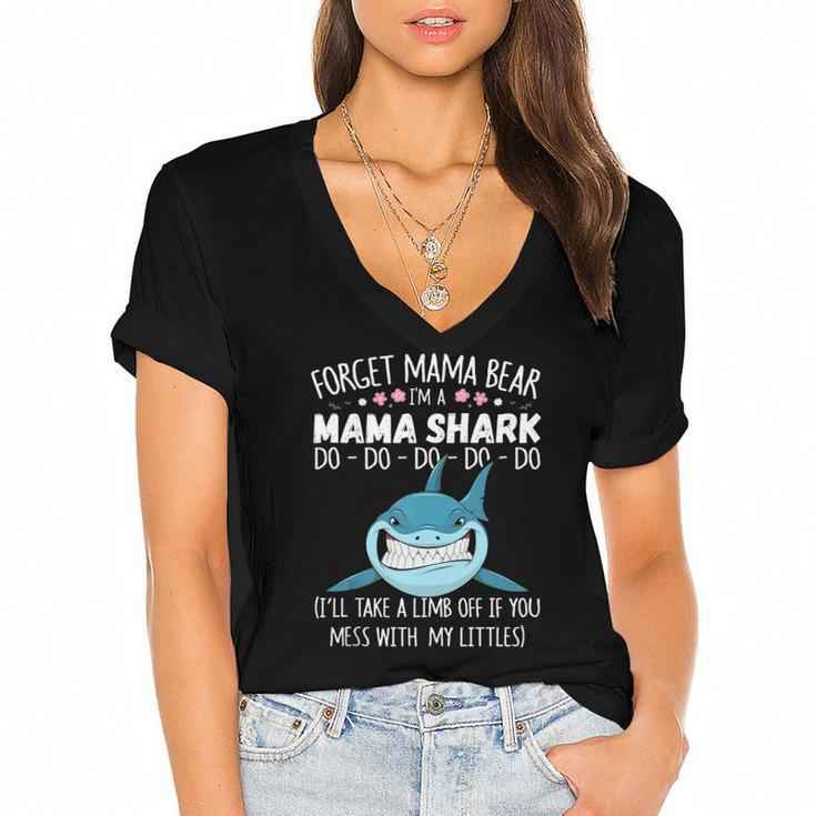 Forget Mama Bear Funny Im A Mama Shark Novelty Gift  Women's Jersey Short Sleeve Deep V-Neck Tshirt