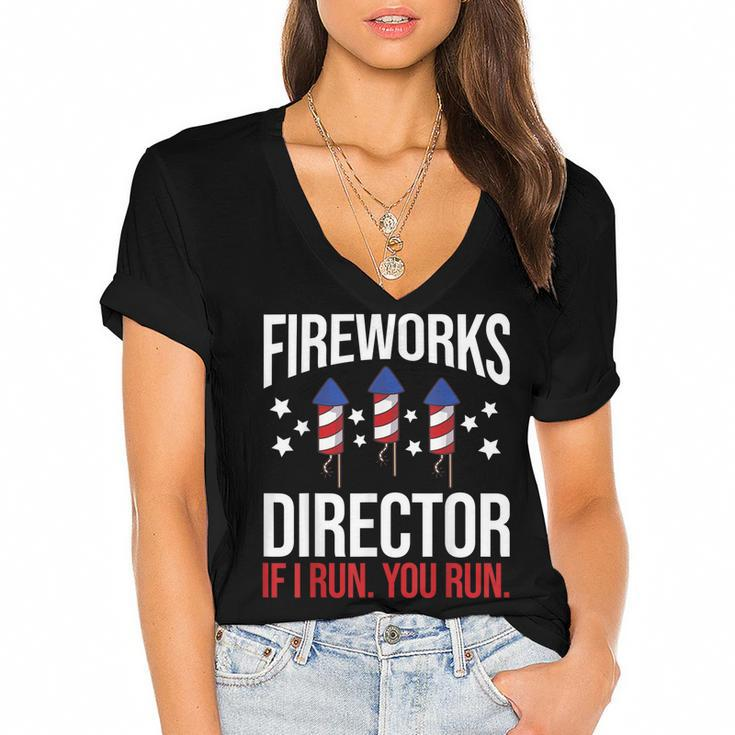 Fourth Of July 4Th July Fireworks Boom Fireworks Director  Women's Jersey Short Sleeve Deep V-Neck Tshirt