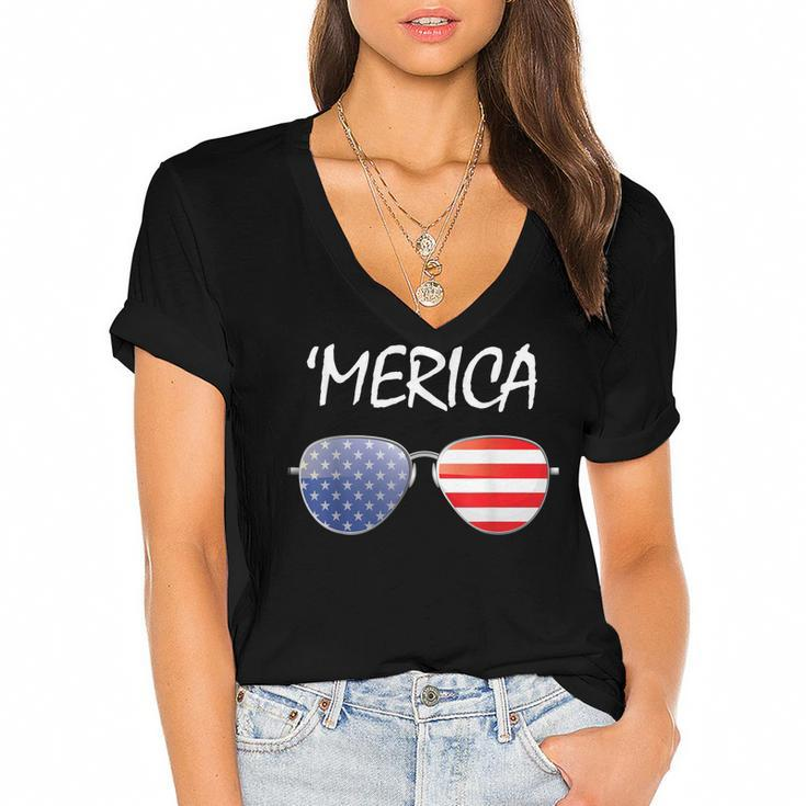 Fourth Of July 4Th July Us America Flag Kids Boys Merica  Women's Jersey Short Sleeve Deep V-Neck Tshirt