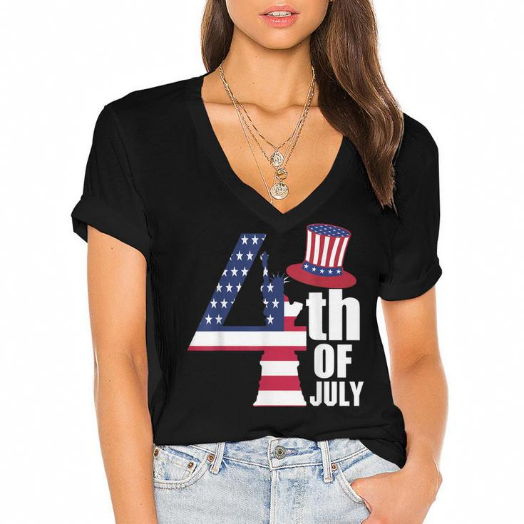 Fourth Of July United States Of America Us Flag 4Th Of July  Women's Jersey Short Sleeve Deep V-Neck Tshirt