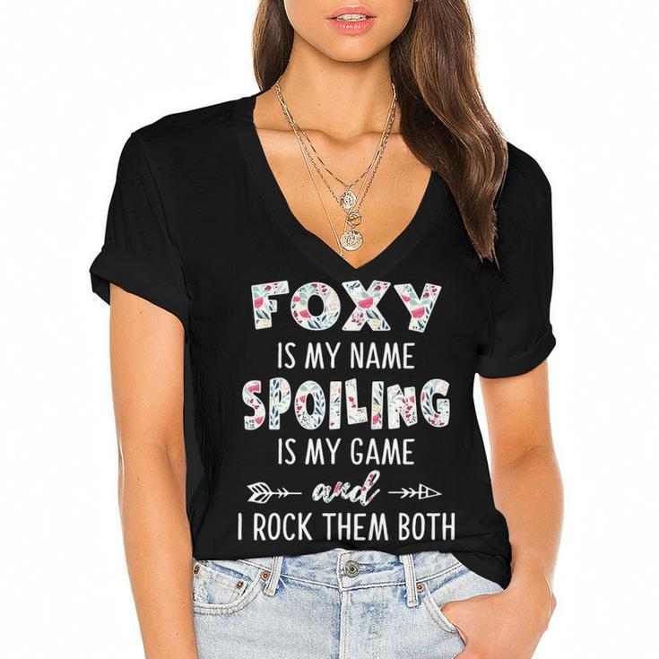 Foxy Grandma Gift   Foxy Is My Name Spoiling Is My Game Women's Jersey Short Sleeve Deep V-Neck Tshirt