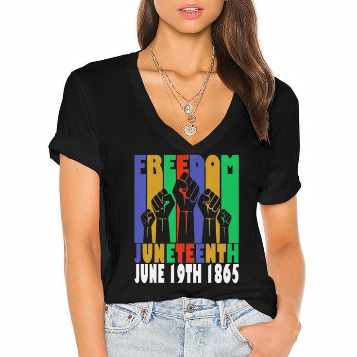 Freedom Juneteenth June 19Th 1865 Black Freedom Independence Women's Jersey Short Sleeve Deep V-Neck Tshirt