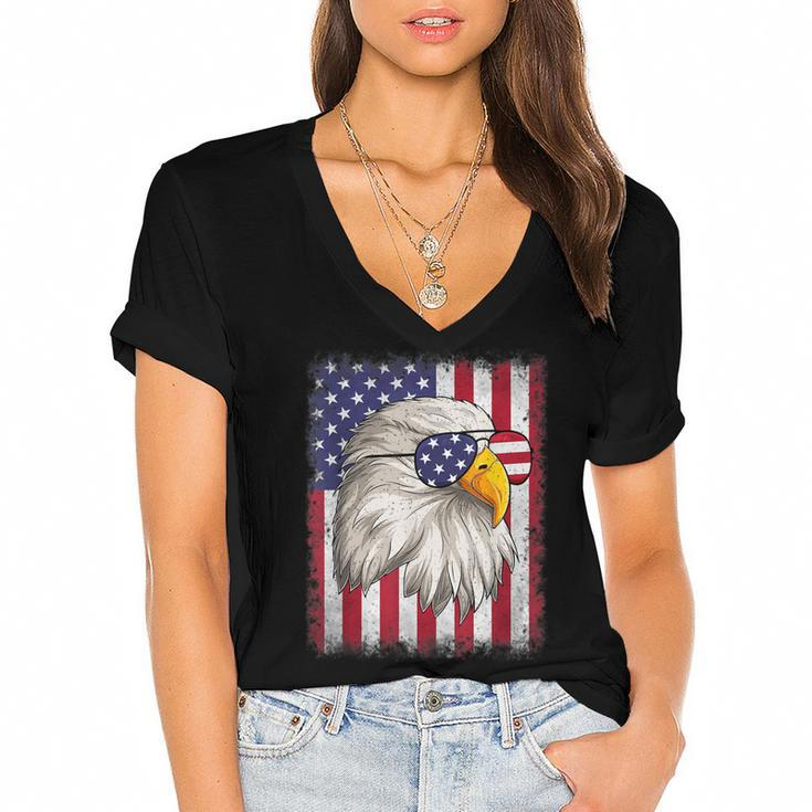 Funny 4Th Of July Usa Flag American Patriotic Eagle  Women's Jersey Short Sleeve Deep V-Neck Tshirt