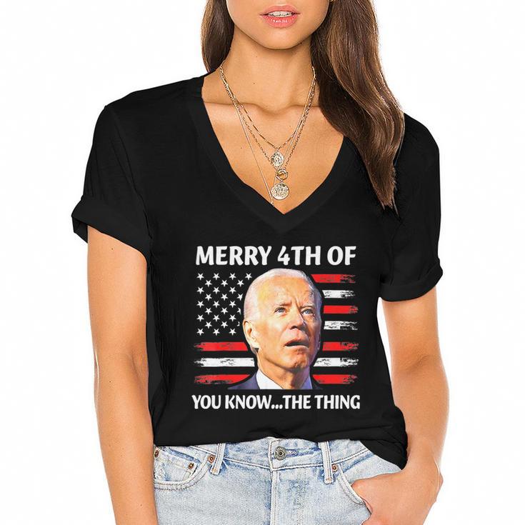 Funny Biden Confused Merry Happy 4Th Of You KnowThe Thing  Women's Jersey Short Sleeve Deep V-Neck Tshirt