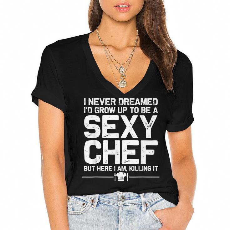 Funny Chef Design Men Women Sexy Cooking Novelty Culinary  Women's Jersey Short Sleeve Deep V-Neck Tshirt