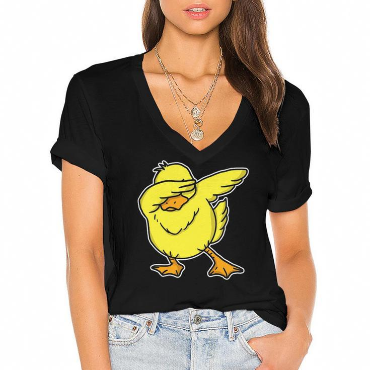 Funny Dabbing Duck Dab Dance Cool Duckling Lover Gift Women's Jersey Short Sleeve Deep V-Neck Tshirt