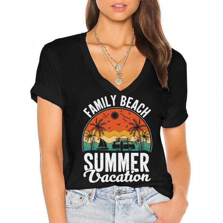 Funny  Enjoy The Summer Family Beach Summer Vacation  Women's Jersey Short Sleeve Deep V-Neck Tshirt