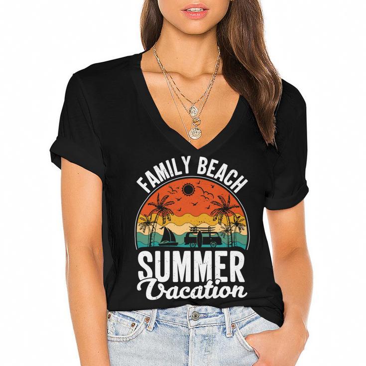 Funny Enjoy The Summer Family Beach Summer Vacation Women's Jersey Short Sleeve Deep V-Neck Tshirt