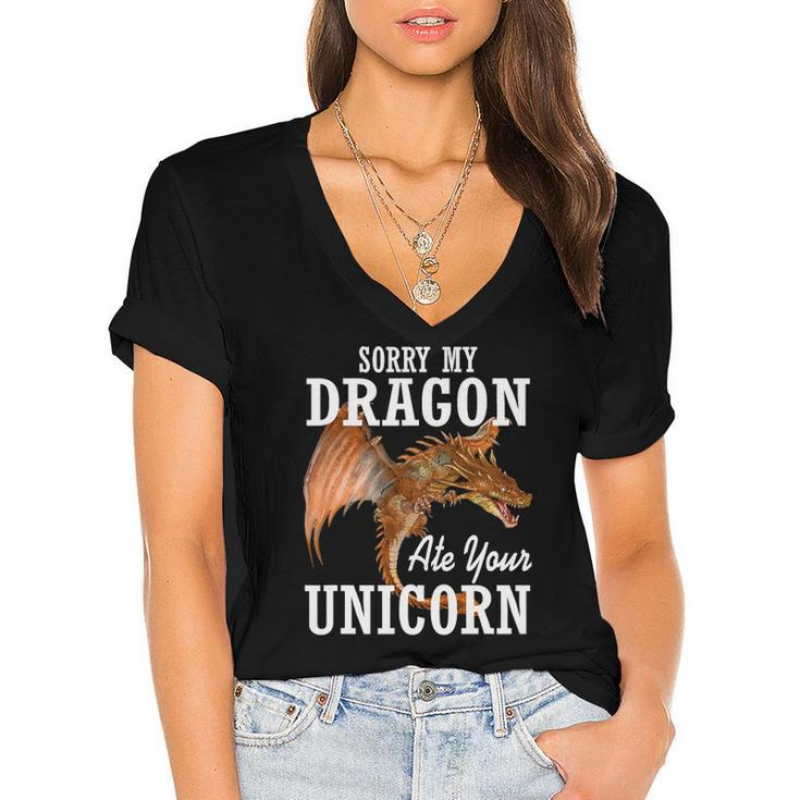 Funny Fire Dragon Asian Animal Gift Dragon Women's Jersey Short Sleeve Deep V-Neck Tshirt