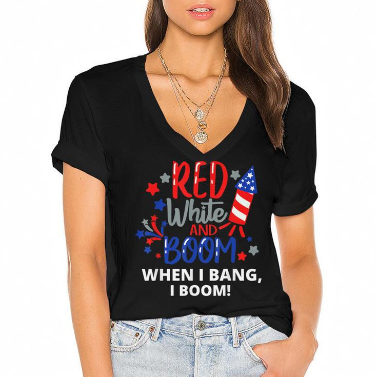 Funny Fourth Of July 4Th Of July Red White And Boom  Women's Jersey Short Sleeve Deep V-Neck Tshirt