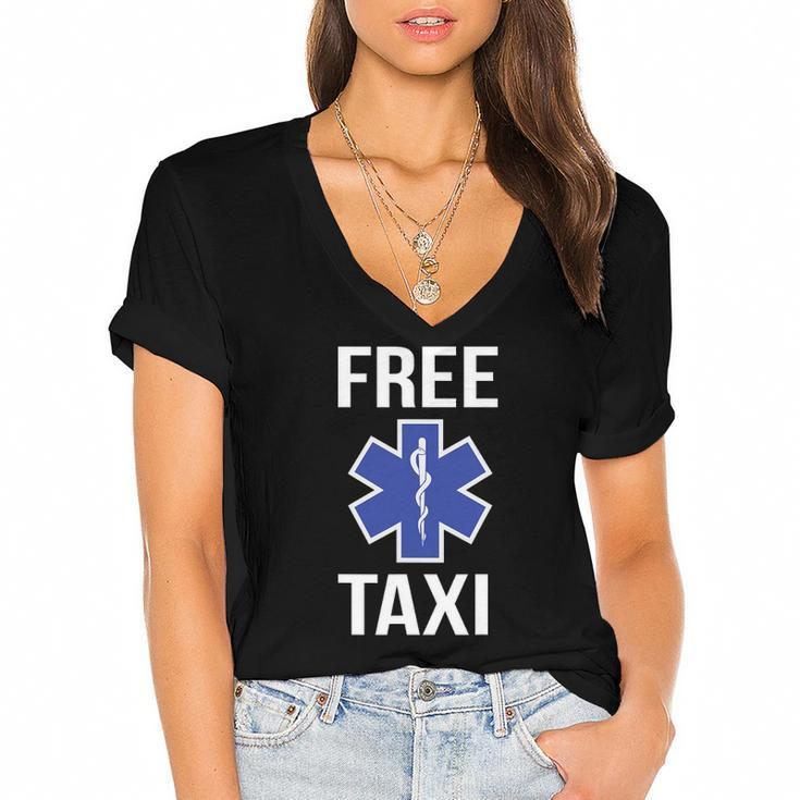 Funny Free Taxi Star Of Life Emt Design Ems Medic Gift Women's Jersey Short Sleeve Deep V-Neck Tshirt