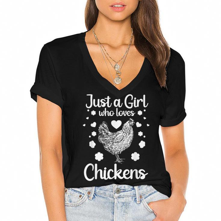 Funny Girl Chicken Design For Kids Women Mom Chicken Lover  Women's Jersey Short Sleeve Deep V-Neck Tshirt