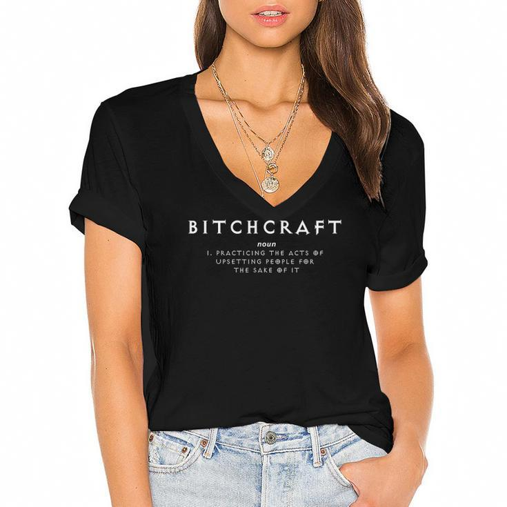 Funny Halloween Witchcraft Bitchcraft Definition Women's Jersey Short Sleeve Deep V-Neck Tshirt