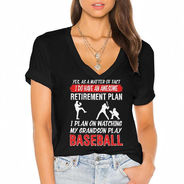 Funny I Plan On Watching My Grandson Play Baseball Women's Jersey Short Sleeve Deep V-Neck Tshirt