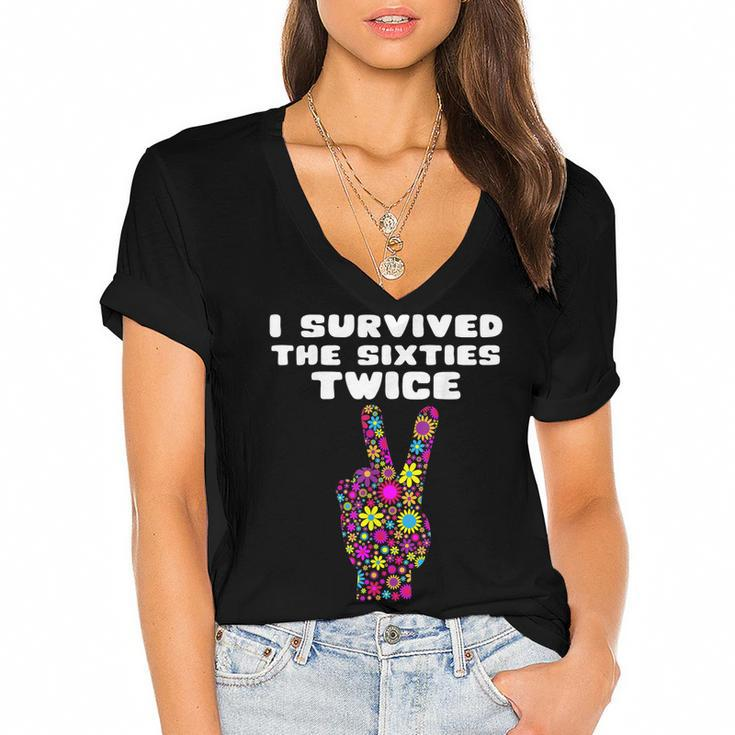 Funny I Survived The Sixties Twice - Birthday  Gift  Women's Jersey Short Sleeve Deep V-Neck Tshirt