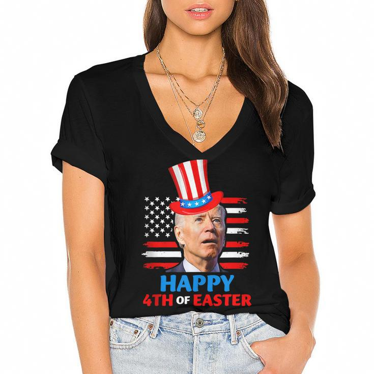 Funny Joe Biden Happy 4Th Of Easter Confused 4Th Of July  Women's Jersey Short Sleeve Deep V-Neck Tshirt