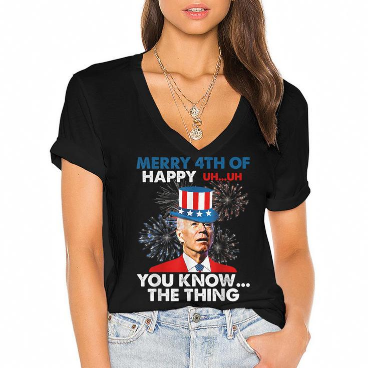 Funny Joe Biden Merry 4Th Of You KnowThe Thing 4Th Of July  Women's Jersey Short Sleeve Deep V-Neck Tshirt