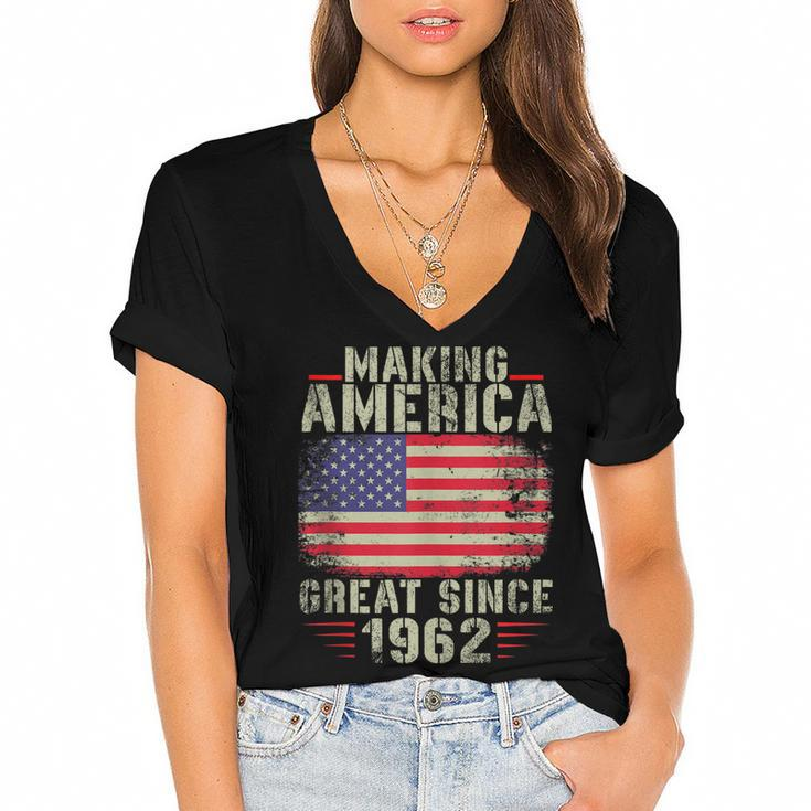 Funny Making America Great Since 1962 Design 60Th Birthday  Women's Jersey Short Sleeve Deep V-Neck Tshirt
