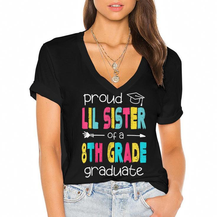 Funny Proud Lil Sister Of A Class Of 2022 8Th Grade Graduate  Women's Jersey Short Sleeve Deep V-Neck Tshirt