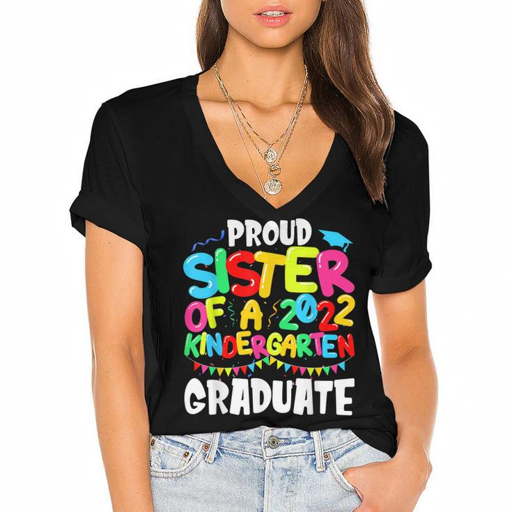 Funny Proud Sister Of A Class Of 2022 Kindergarten Graduate  Women's Jersey Short Sleeve Deep V-Neck Tshirt
