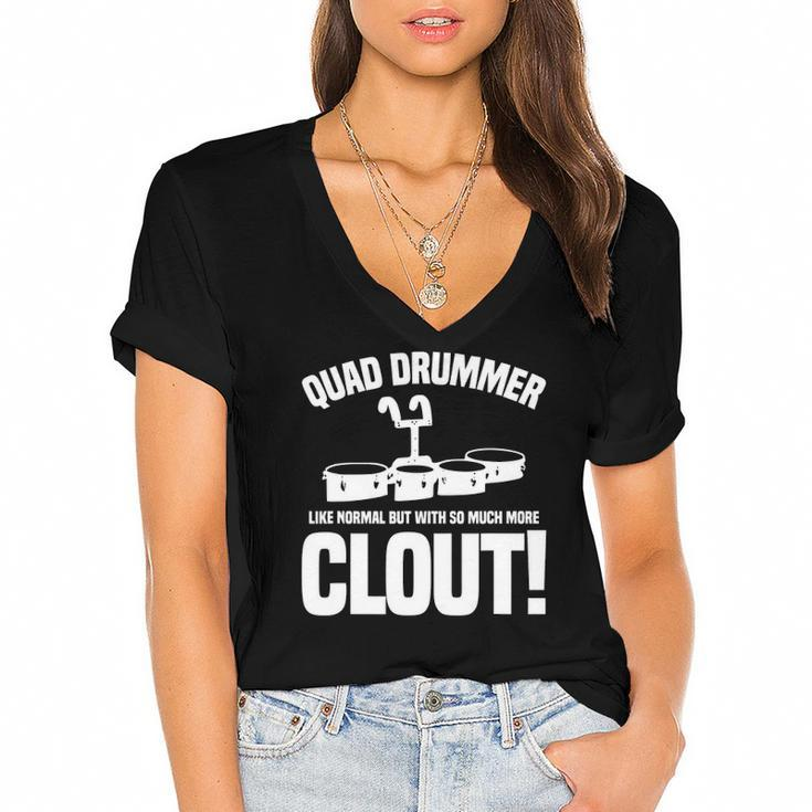 Funny Quad Drums Marching Band Drummer Women's Jersey Short Sleeve Deep V-Neck Tshirt