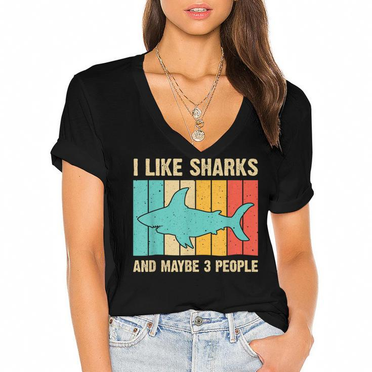 Funny Shark Design For Kids Men Women Animal Shark Stuff  Women's Jersey Short Sleeve Deep V-Neck Tshirt
