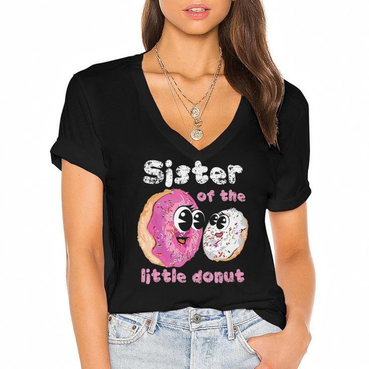 Funny Sister Donut Gift Pregnancy Announcement Women Girls  Women's Jersey Short Sleeve Deep V-Neck Tshirt