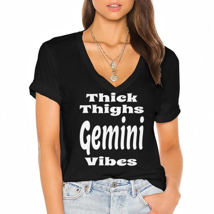 Funny Thick Thighs Gemini Vibes Zodiac Sign Astrology Women's Jersey Short Sleeve Deep V-Neck Tshirt