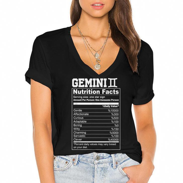 Funny Zodiac Gemini Nutrition Facts Gemini Birthday Women  Women's Jersey Short Sleeve Deep V-Neck Tshirt