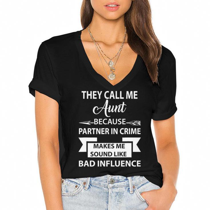 Funnyfor Best Aunt They Call Me Auntie Bacause Partner In Women's Jersey Short Sleeve Deep V-Neck Tshirt