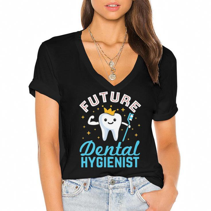 Future Dental Hygienist Hygiene Student Rdh Tooth Toothbrush Women's Jersey Short Sleeve Deep V-Neck Tshirt