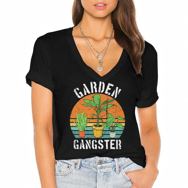 Garden Gangster For Gardener Gardening Vintage Women's Jersey Short Sleeve Deep V-Neck Tshirt