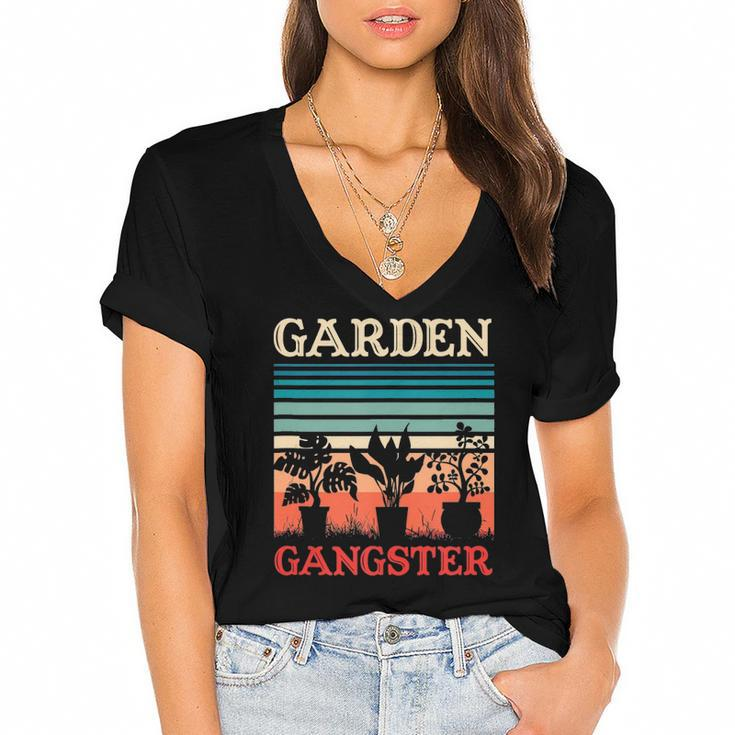 Garden Gangster Funny Gardening Retro Vintage Women's Jersey Short Sleeve Deep V-Neck Tshirt