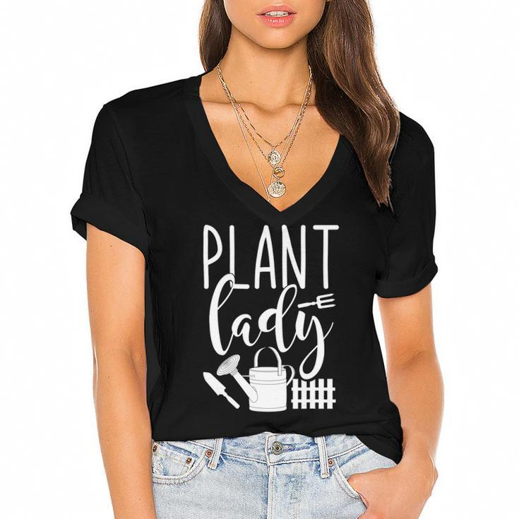 Gardener Women Girls Gift Plant Lady Horticulture Gardening Women's Jersey Short Sleeve Deep V-Neck Tshirt