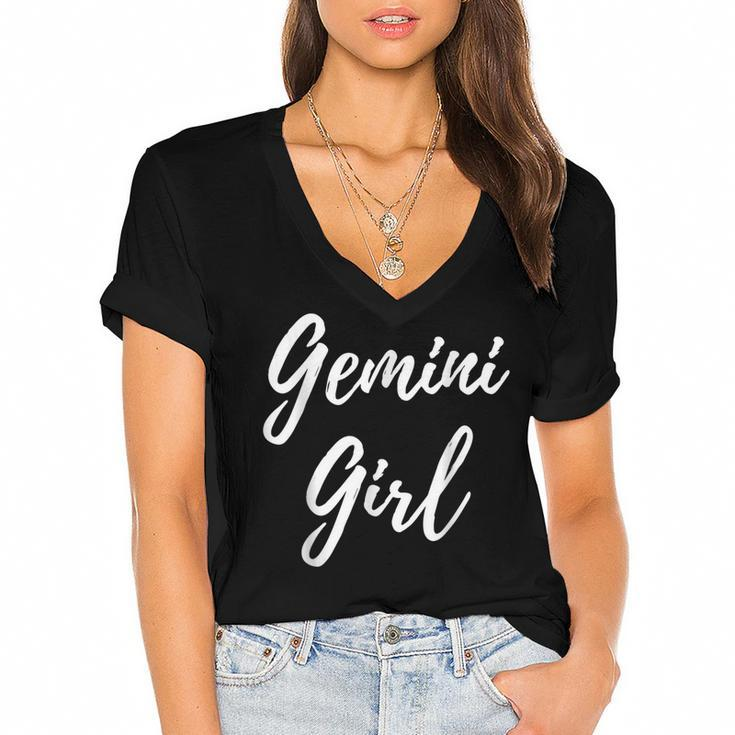 Gemini Girl Zodiac Astrological Sign Horoscope Birthday  Women's Jersey Short Sleeve Deep V-Neck Tshirt
