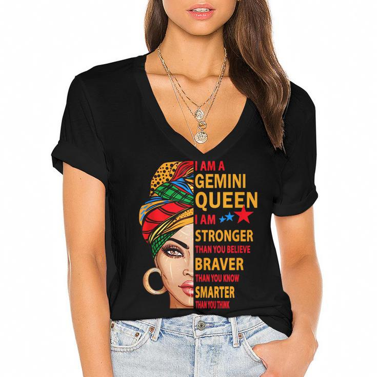 Gemini Queen I Am Stronger Birthday Gift For Gemini Zodiac  Women's Jersey Short Sleeve Deep V-Neck Tshirt