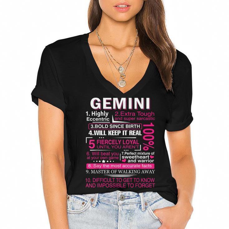 Gemini Zodiac Birthday Gift Girls Men Funny Saying Gemini  Women's Jersey Short Sleeve Deep V-Neck Tshirt