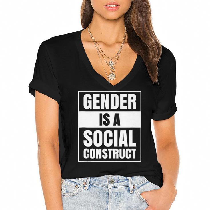 Gender Is A Social Construct Agender Bigender Trans Pronouns  Women's Jersey Short Sleeve Deep V-Neck Tshirt