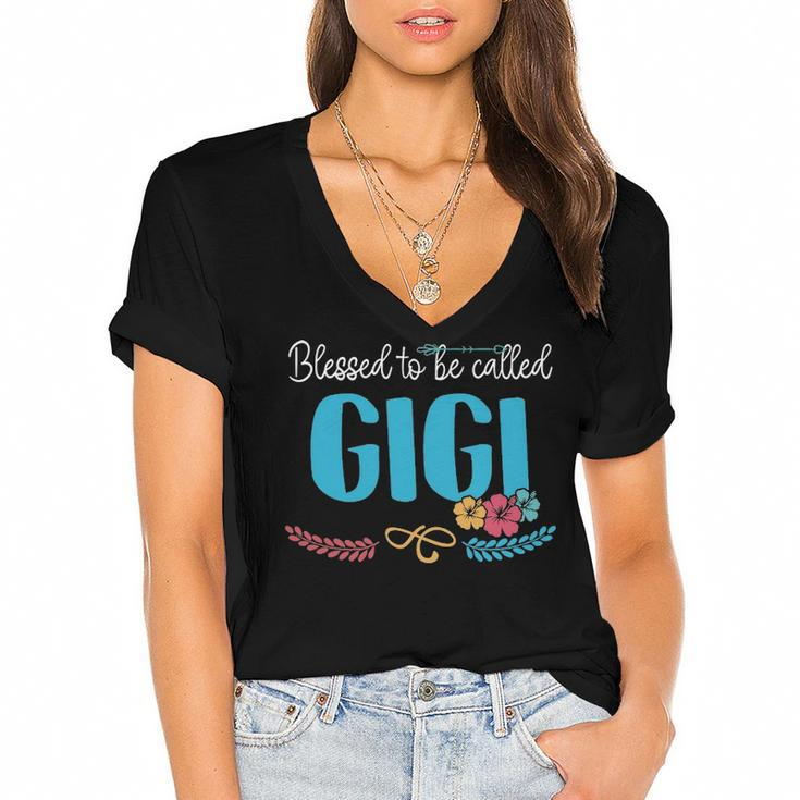 Gigi Grandma Gift   Blessed To Be Called Gigi Women's Jersey Short Sleeve Deep V-Neck Tshirt