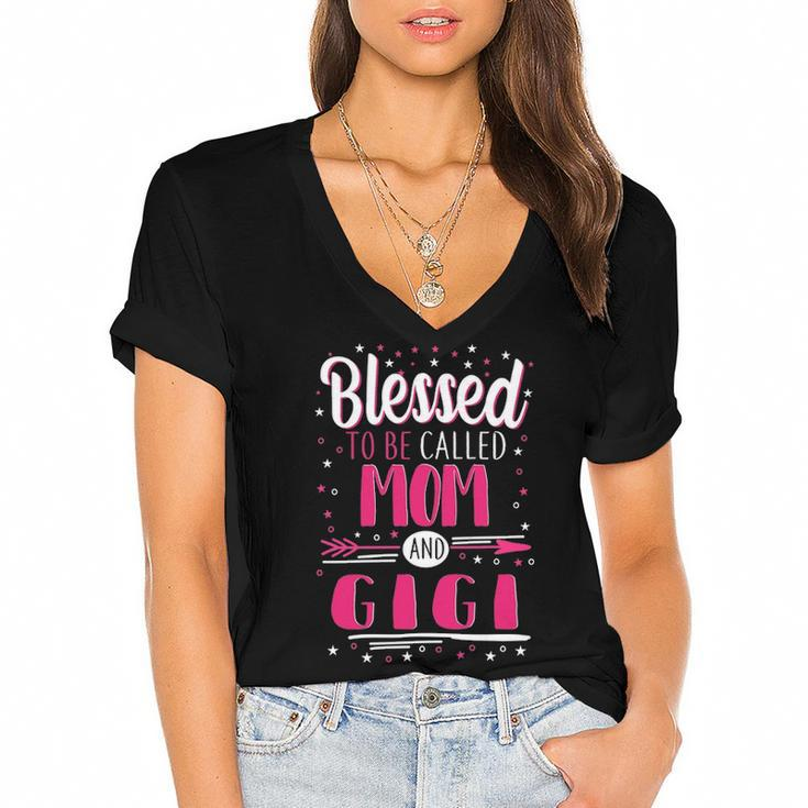 Gigi Grandma Gift   Blessed To Be Called Mom And Gigi Women's Jersey Short Sleeve Deep V-Neck Tshirt