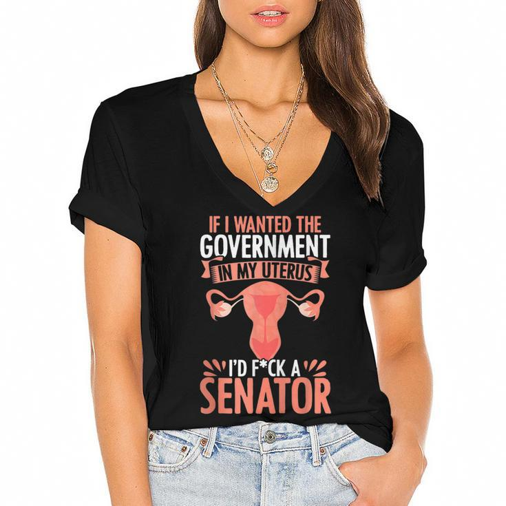 Government In My Uterus Feminist Reproductive Women Rights  Women's Jersey Short Sleeve Deep V-Neck Tshirt