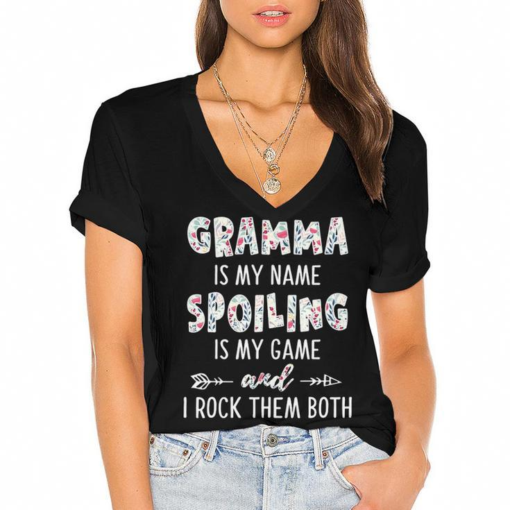 Gramma Grandma Gift   Gramma Is My Name Spoiling Is My Game Women's Jersey Short Sleeve Deep V-Neck Tshirt