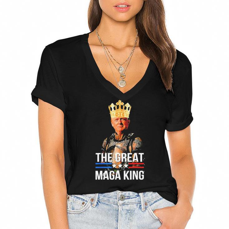 Great Maga King Trump Ultra Maga Crowd Anti Biden Ultra Maga Women's Jersey Short Sleeve Deep V-Neck Tshirt
