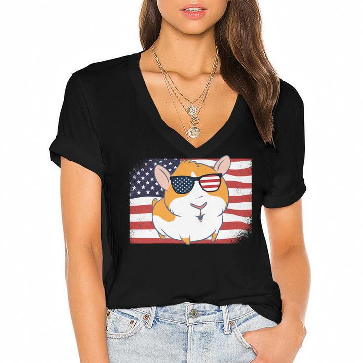 Guinea Pig Dad & Mom American Flag 4Th Of July Usa Funny   Women's Jersey Short Sleeve Deep V-Neck Tshirt