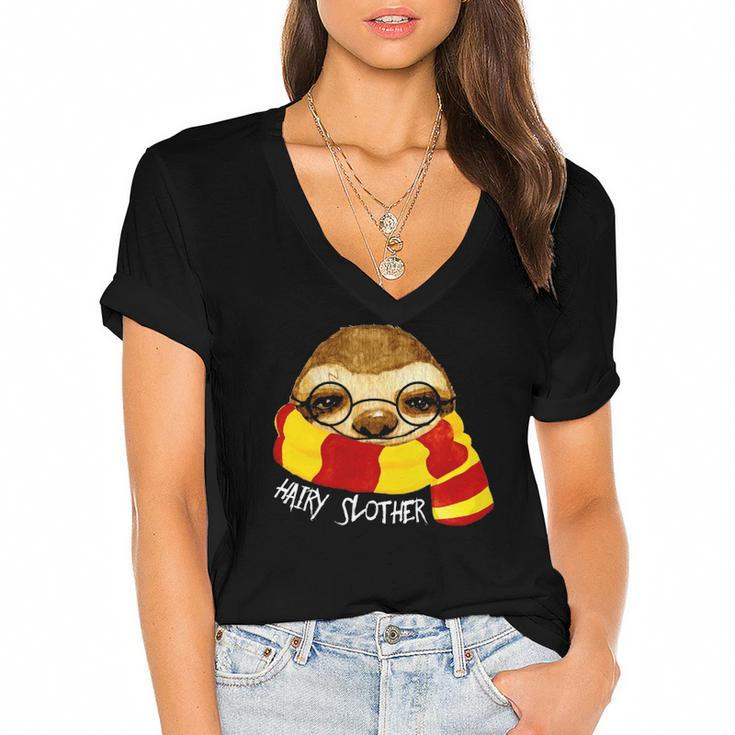 Hairy Slother Cute Sloth Gift Funny Spirit Animal Women's Jersey Short Sleeve Deep V-Neck Tshirt