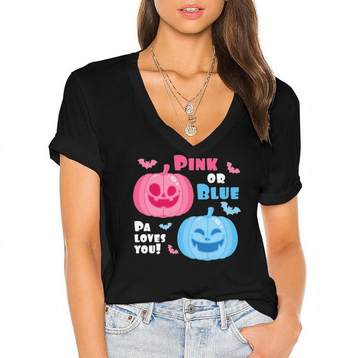 Halloween Gender Reveal Pa Loves You Fall Theme Women's Jersey Short Sleeve Deep V-Neck Tshirt